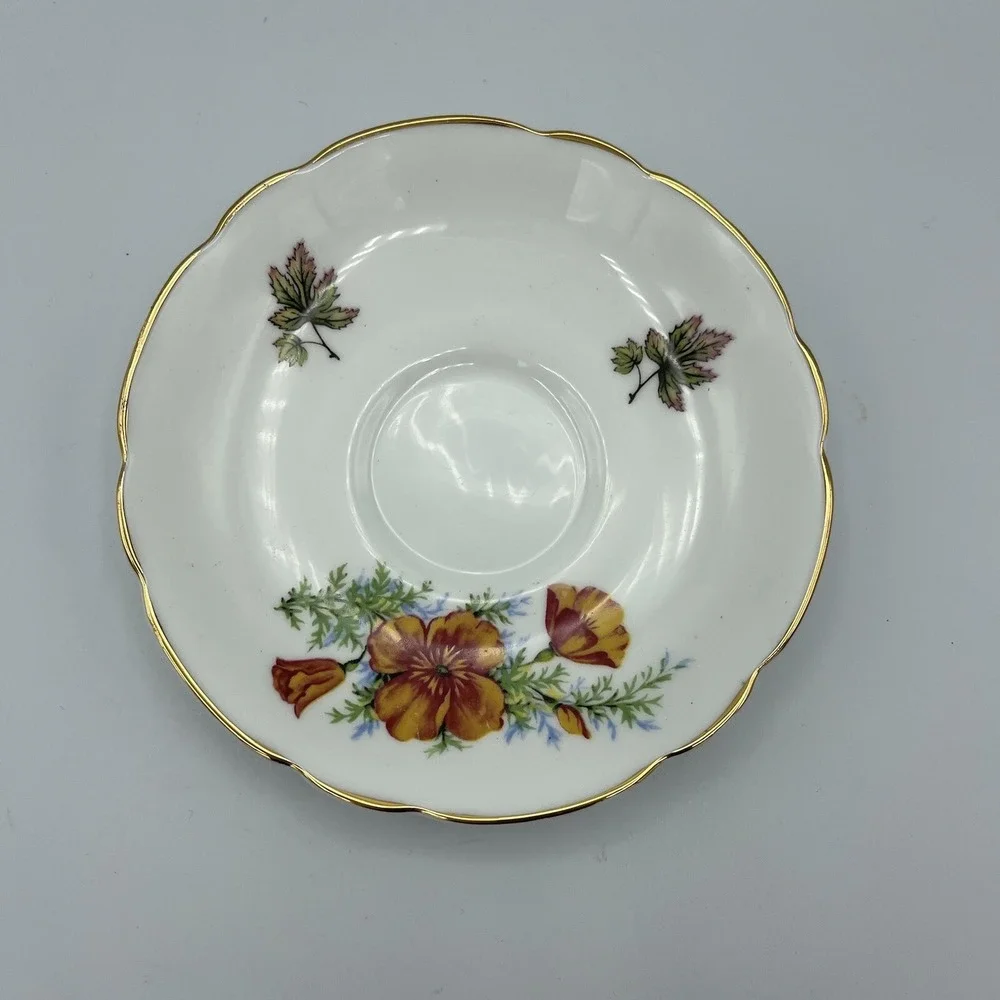 Vintage Regency Cup Saucer Bone China Footed England Fall Maple Leaf Flower Gold
